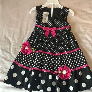 Polka Dot Kids Dress with Pink Accents